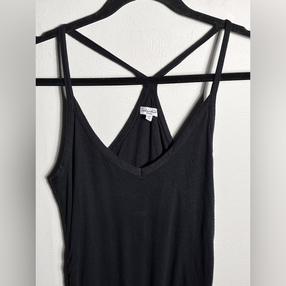 Splendid Ruched Racerback Black Tank Dress Small - Picture 2 of 10